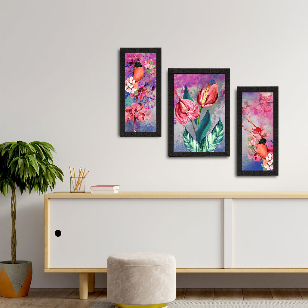 Set of 3 Botanical and Floral Satin Matt Textured UV Art Painting Kafalo