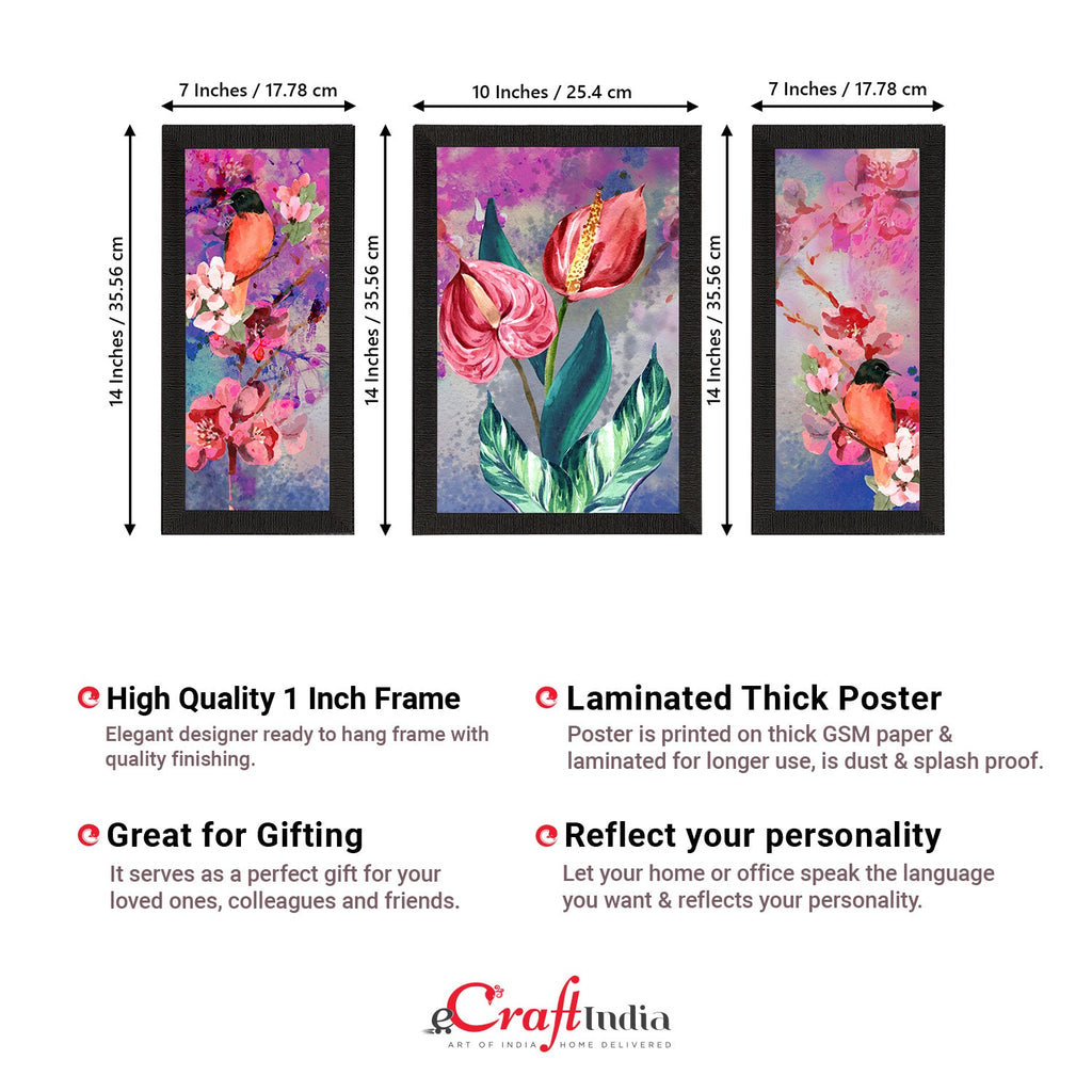 Set of 3 Botanical and Floral Satin Matt Textured UV Art Painting Kafalo