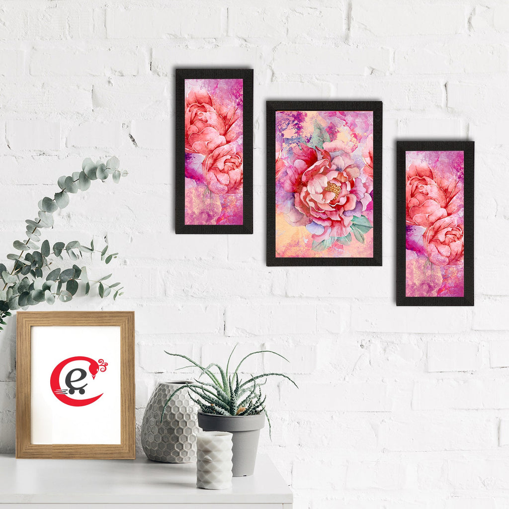 Set of 3 Botanical and Floral Satin Matt Textured UV Art Painting Kafalo