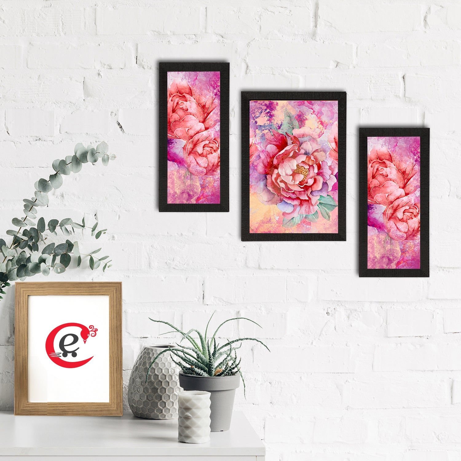 Set of 3 Botanical and Floral Satin Matt Textured UV Art Painting Kafalo