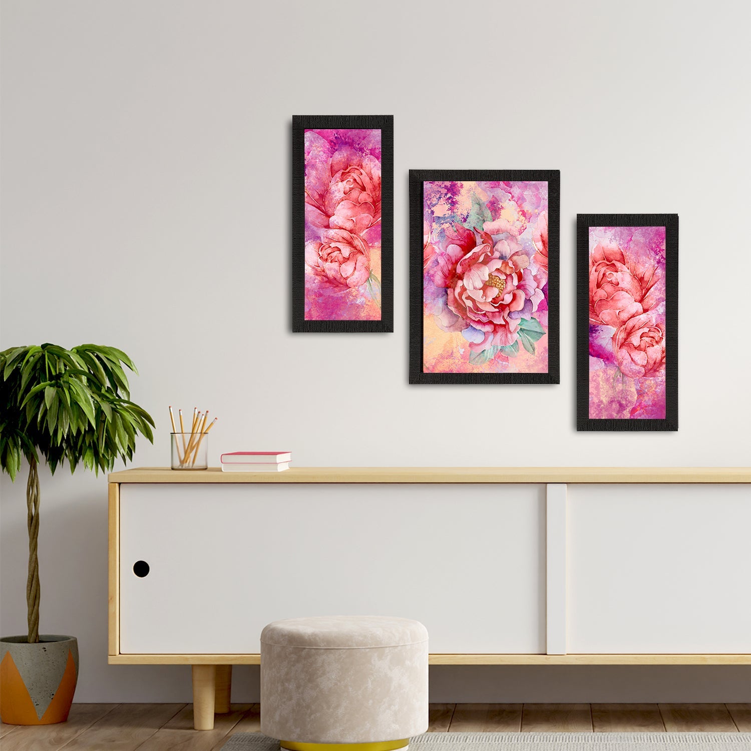 Set of 3 Botanical and Floral Satin Matt Textured UV Art Painting Kafalo