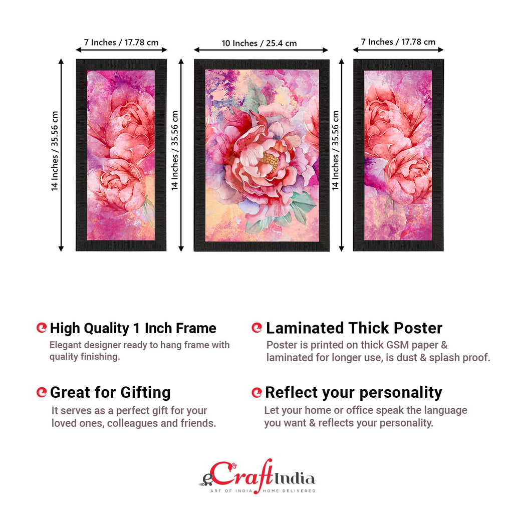 Set of 3 Botanical and Floral Satin Matt Textured UV Art Painting Kafalo