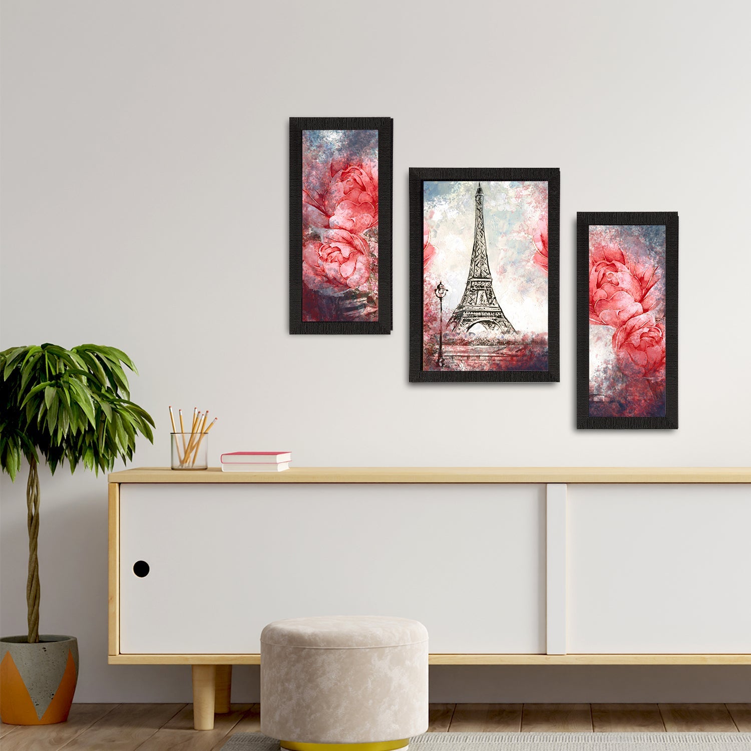 Set of 3 Botanical and Floral Satin Matt Textured UV Art Painting Kafalo