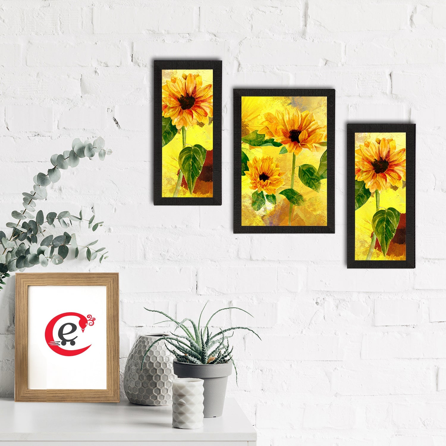 Set of 3 Botanical and Floral Satin Matt Textured UV Art Painting Kafalo