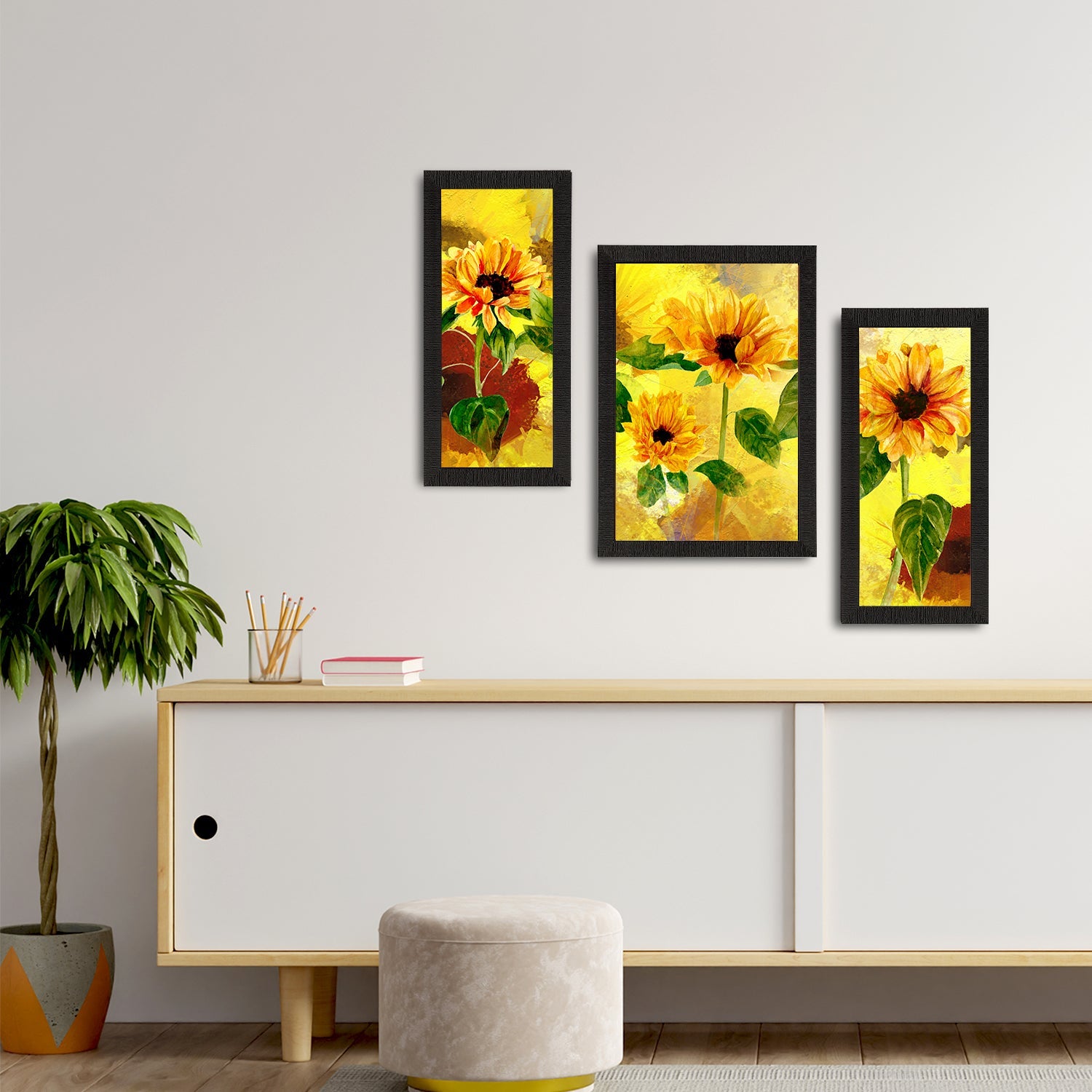 Set of 3 Botanical and Floral Satin Matt Textured UV Art Painting Kafalo