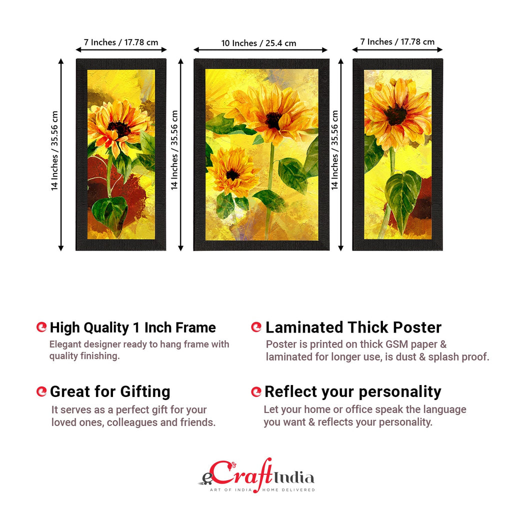 Set of 3 Botanical and Floral Satin Matt Textured UV Art Painting Kafalo