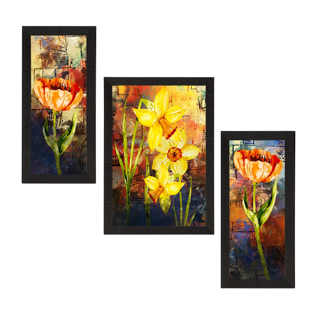 Set of 3 Botanical and Floral Satin Matt Textured UV Art Painting Kafalo