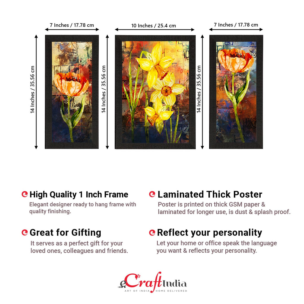 Set of 3 Botanical and Floral Satin Matt Textured UV Art Painting Kafalo