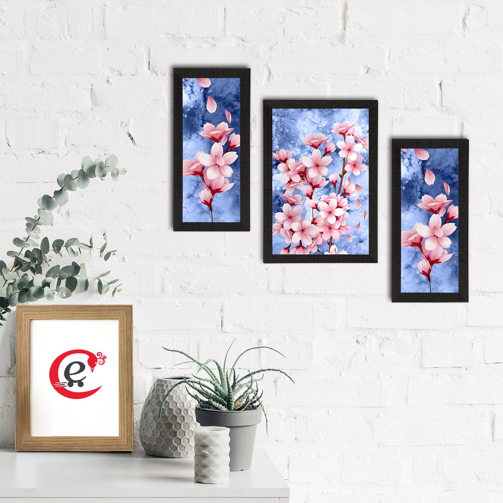 Set of 3 Botanical and Floral Satin Matt Textured UV Art Painting Kafalo