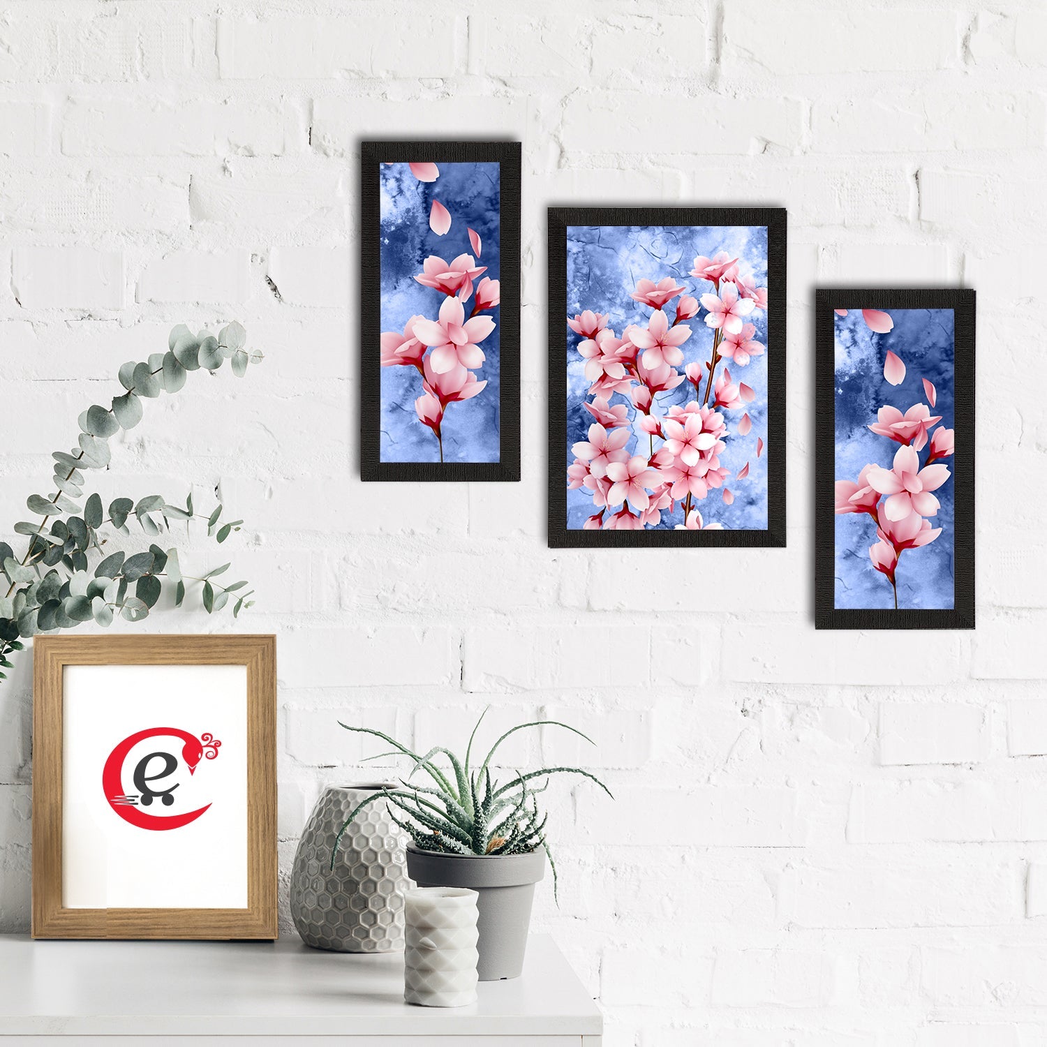 Set of 3 Botanical and Floral Satin Matt Textured UV Art Painting Kafalo