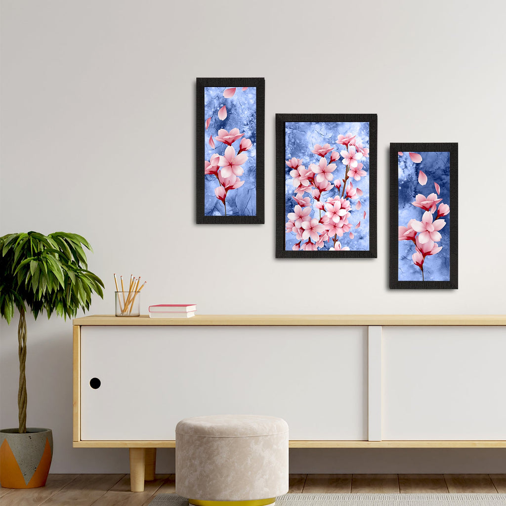 Set of 3 Botanical and Floral Satin Matt Textured UV Art Painting Kafalo