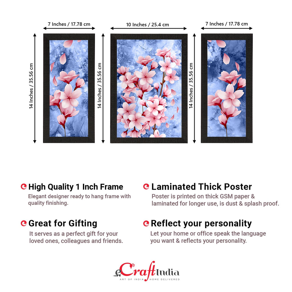 Set of 3 Botanical and Floral Satin Matt Textured UV Art Painting Kafalo