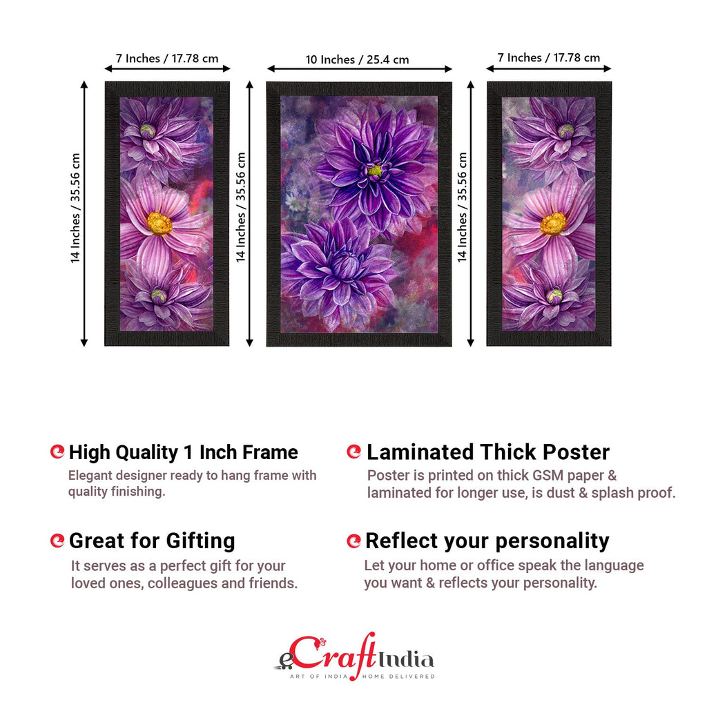 Set of 3 Botanical and Floral Satin Matt Textured UV Art Painting Kafalo