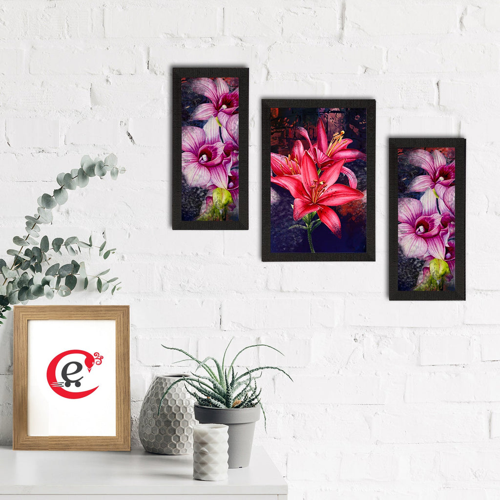 Set of 3 Botanical and Floral Satin Matt Textured UV Art Painting Kafalo