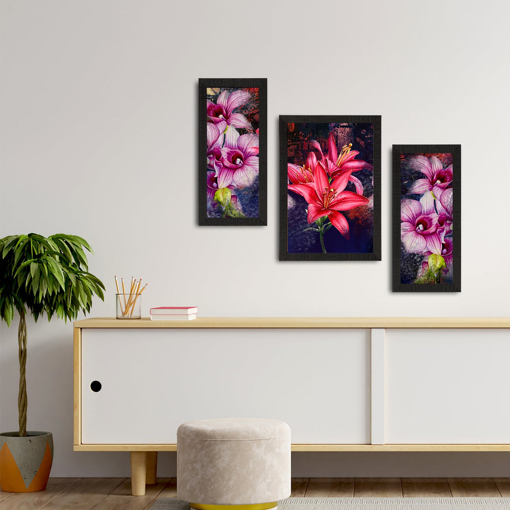 Set of 3 Botanical and Floral Satin Matt Textured UV Art Painting Kafalo