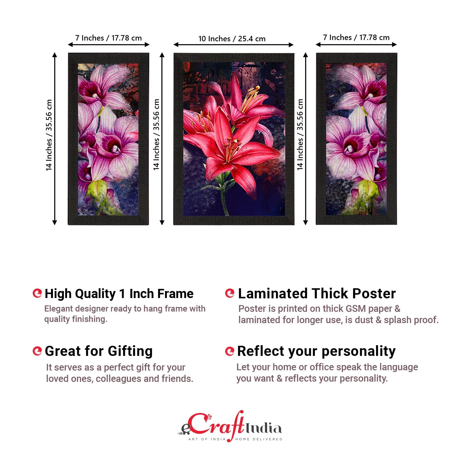 Set of 3 Botanical and Floral Satin Matt Textured UV Art Painting Kafalo