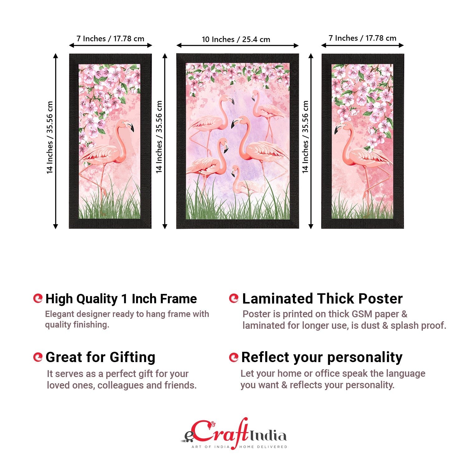 Set of 3 Botanical and Floral Satin Matt Textured UV Art Painting Kafalo