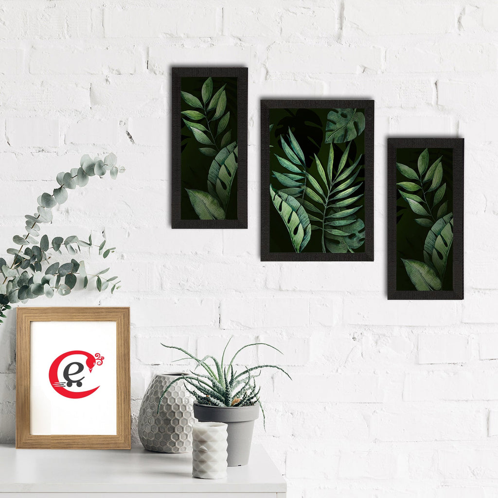 Set of 3 Botanical and Floral Satin Matt Textured UV Art Painting Kafalo