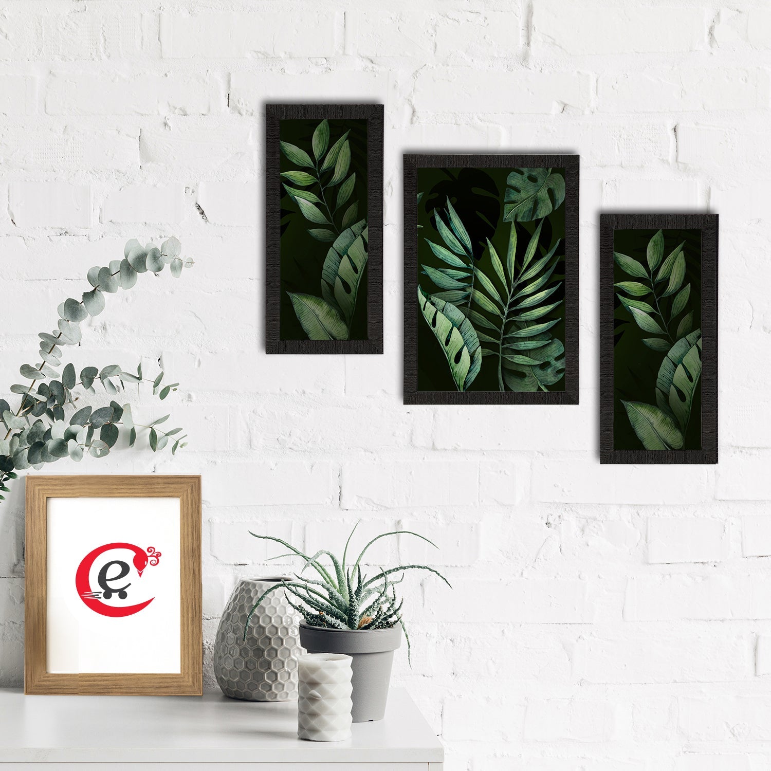 Set of 3 Botanical and Floral Satin Matt Textured UV Art Painting Kafalo