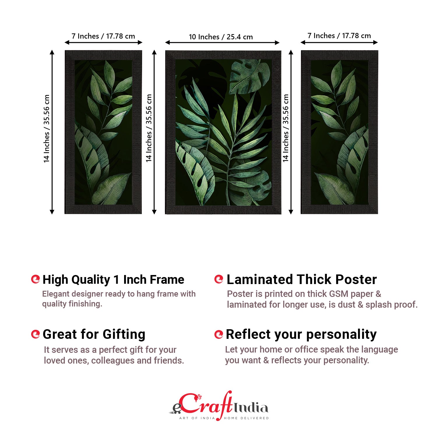 Set of 3 Botanical and Floral Satin Matt Textured UV Art Painting Kafalo