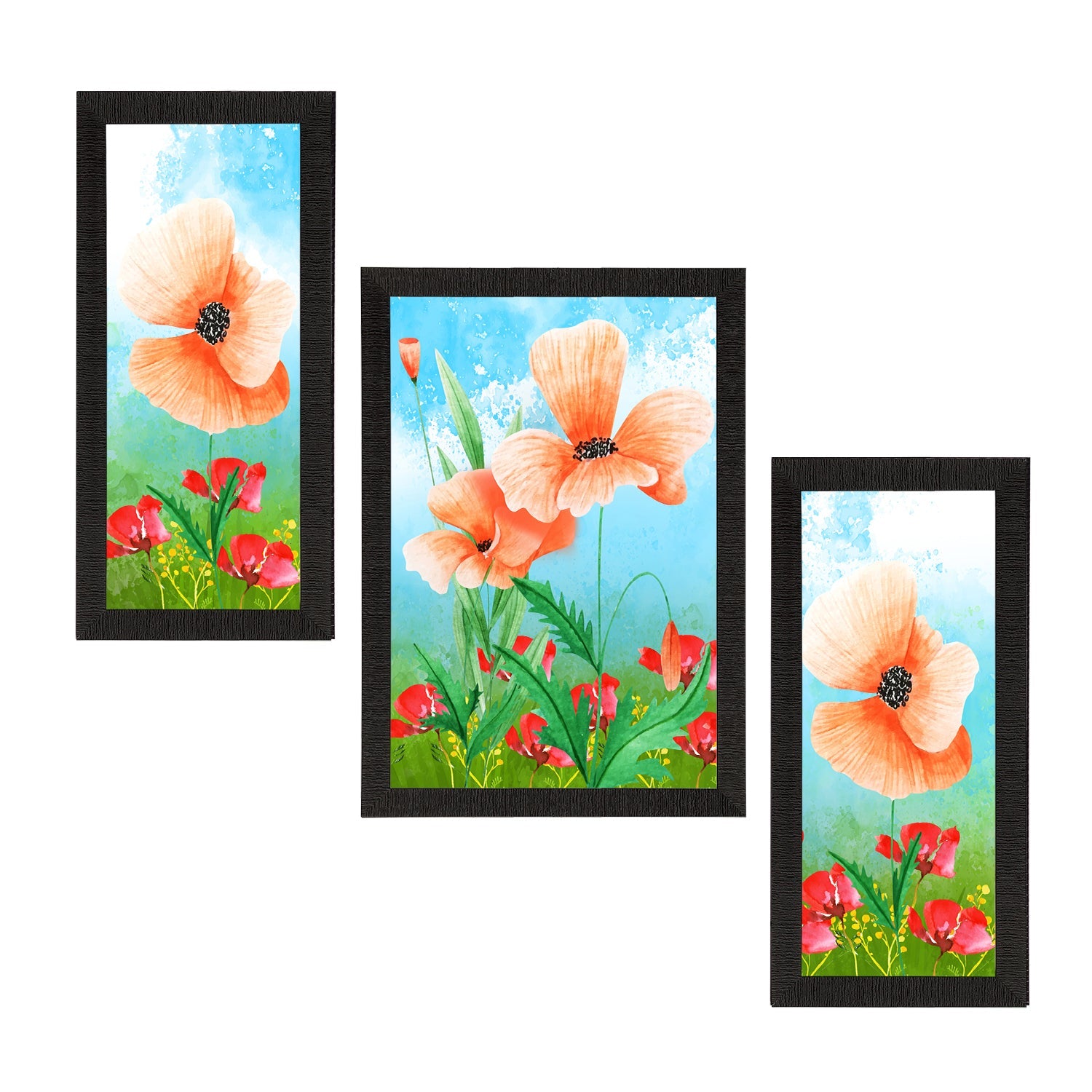 Set of 3 Botanical and Floral Satin Matt Textured UV Art Painting Kafalo