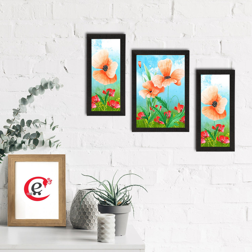 Set of 3 Botanical and Floral Satin Matt Textured UV Art Painting Kafalo