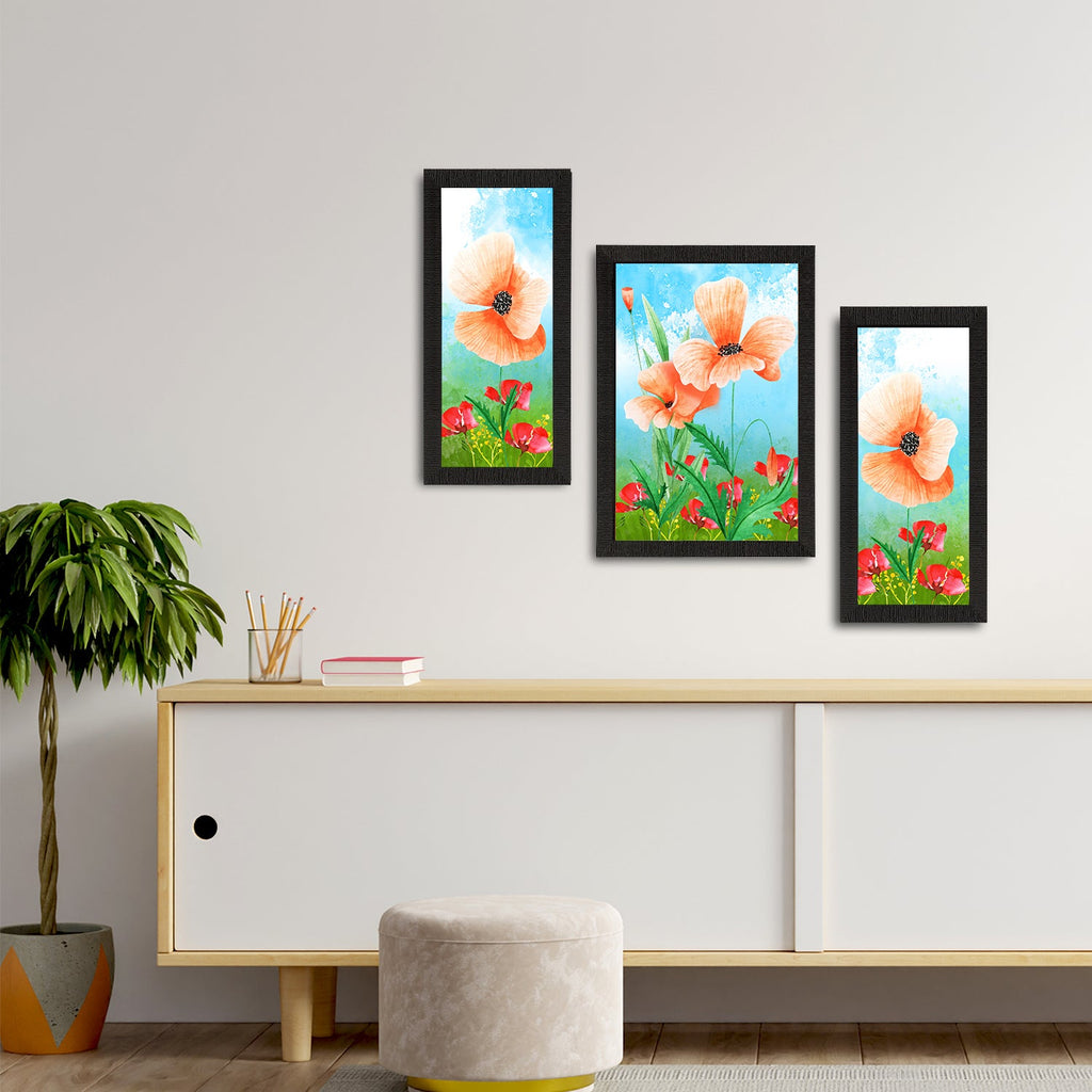 Set of 3 Botanical and Floral Satin Matt Textured UV Art Painting Kafalo