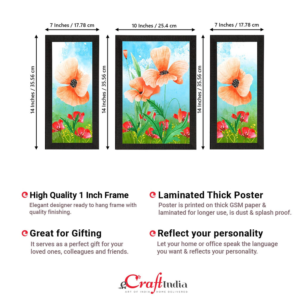 Set of 3 Botanical and Floral Satin Matt Textured UV Art Painting Kafalo