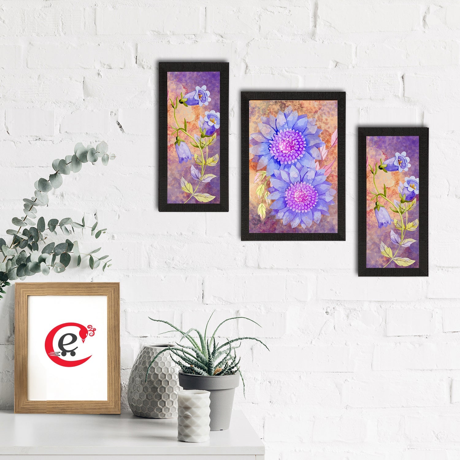 Set of 3 Botanical and Floral Satin Matt Textured UV Art Painting Kafalo