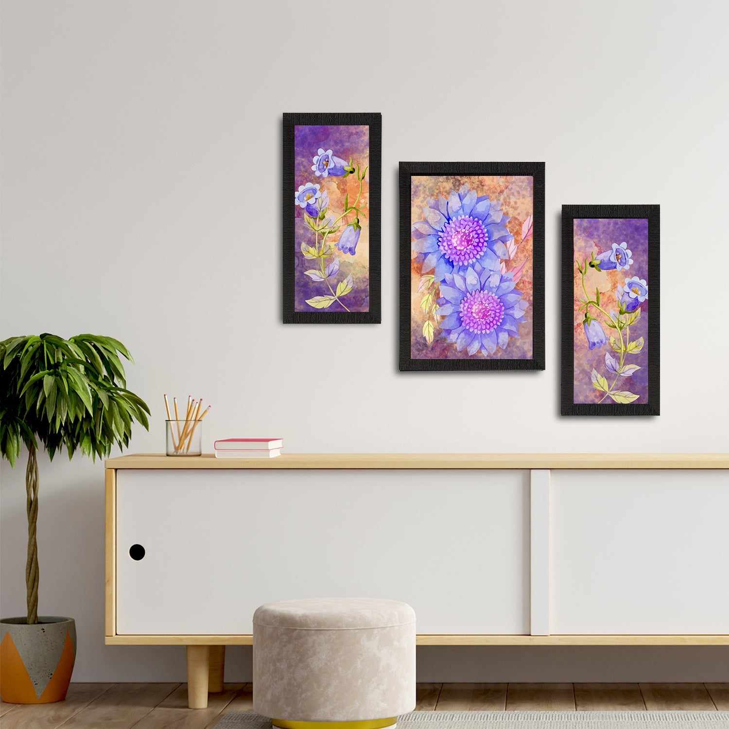 Set of 3 Botanical and Floral Satin Matt Textured UV Art Painting Kafalo
