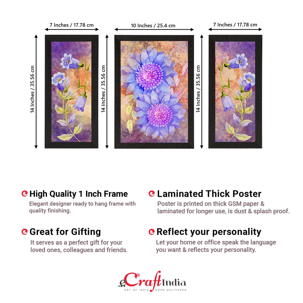 Set of 3 Botanical and Floral Satin Matt Textured UV Art Painting Kafalo