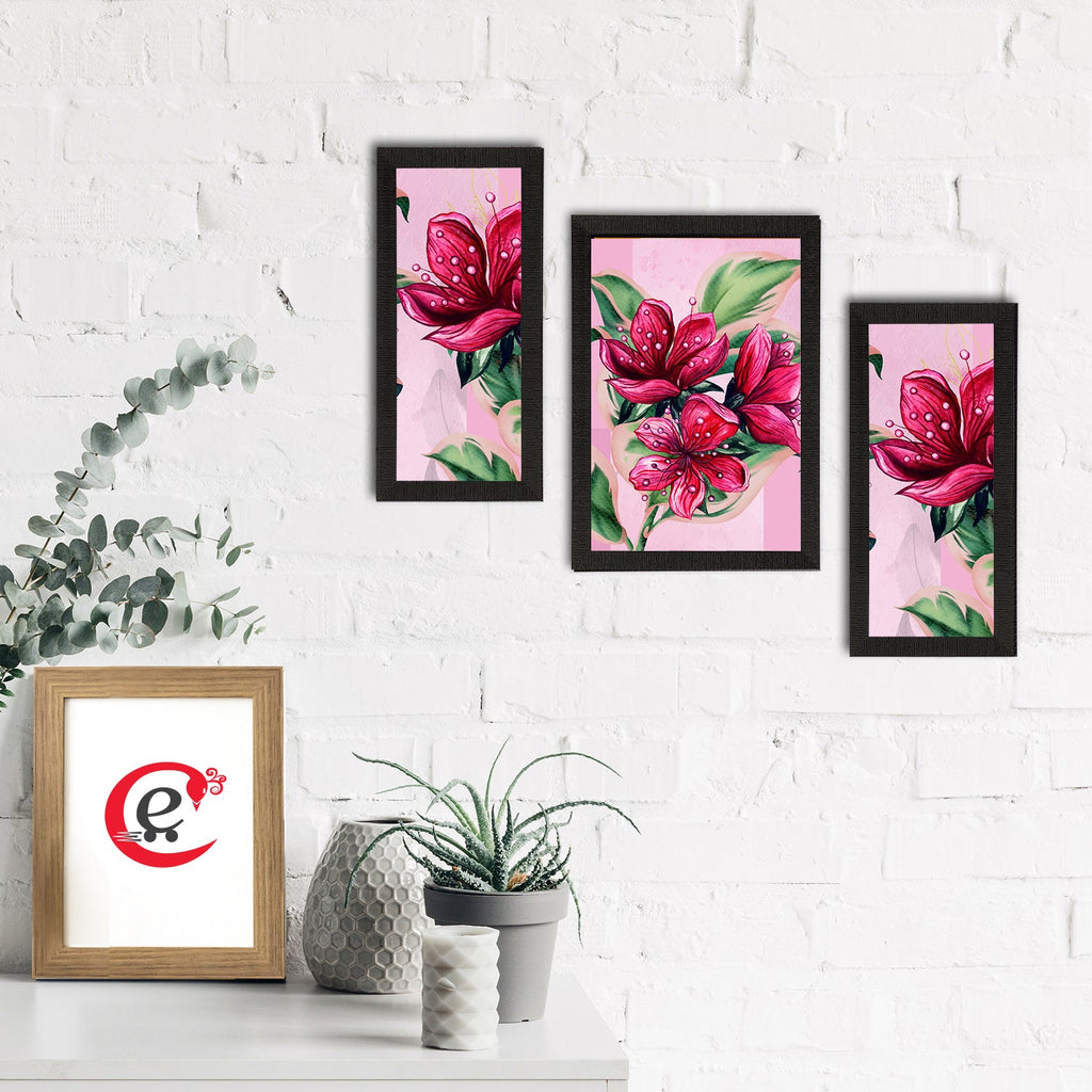 Set of 3 Botanical and Floral Satin Matt Textured UV Art Painting Kafalo
