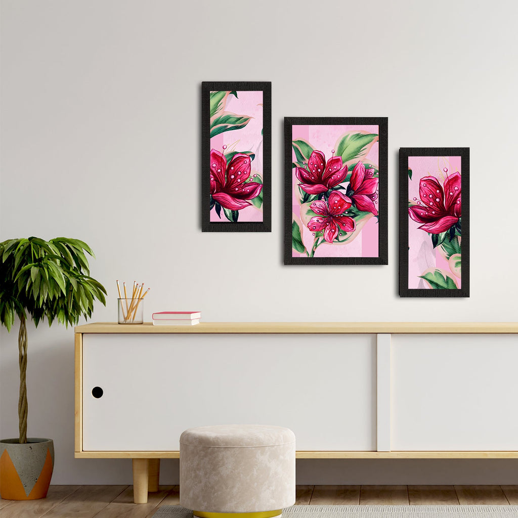 Set of 3 Botanical and Floral Satin Matt Textured UV Art Painting Kafalo