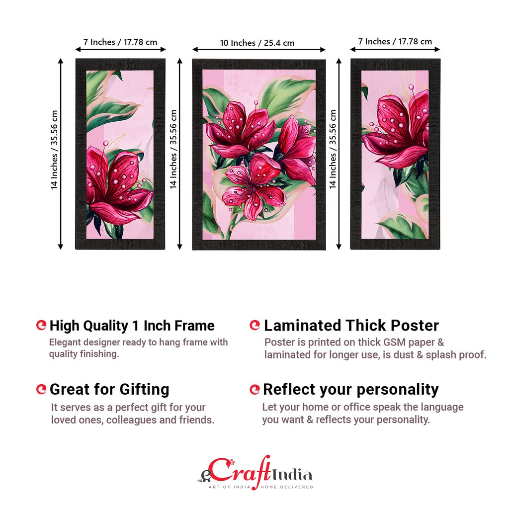 Set of 3 Botanical and Floral Satin Matt Textured UV Art Painting Kafalo