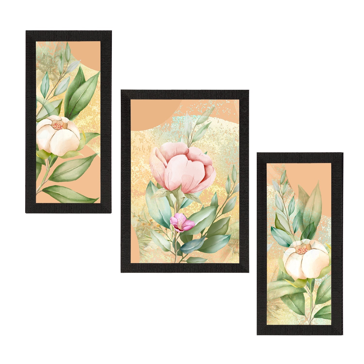 Set of 3 Botanical and Floral Satin Matt Textured UV Art Painting Kafalo