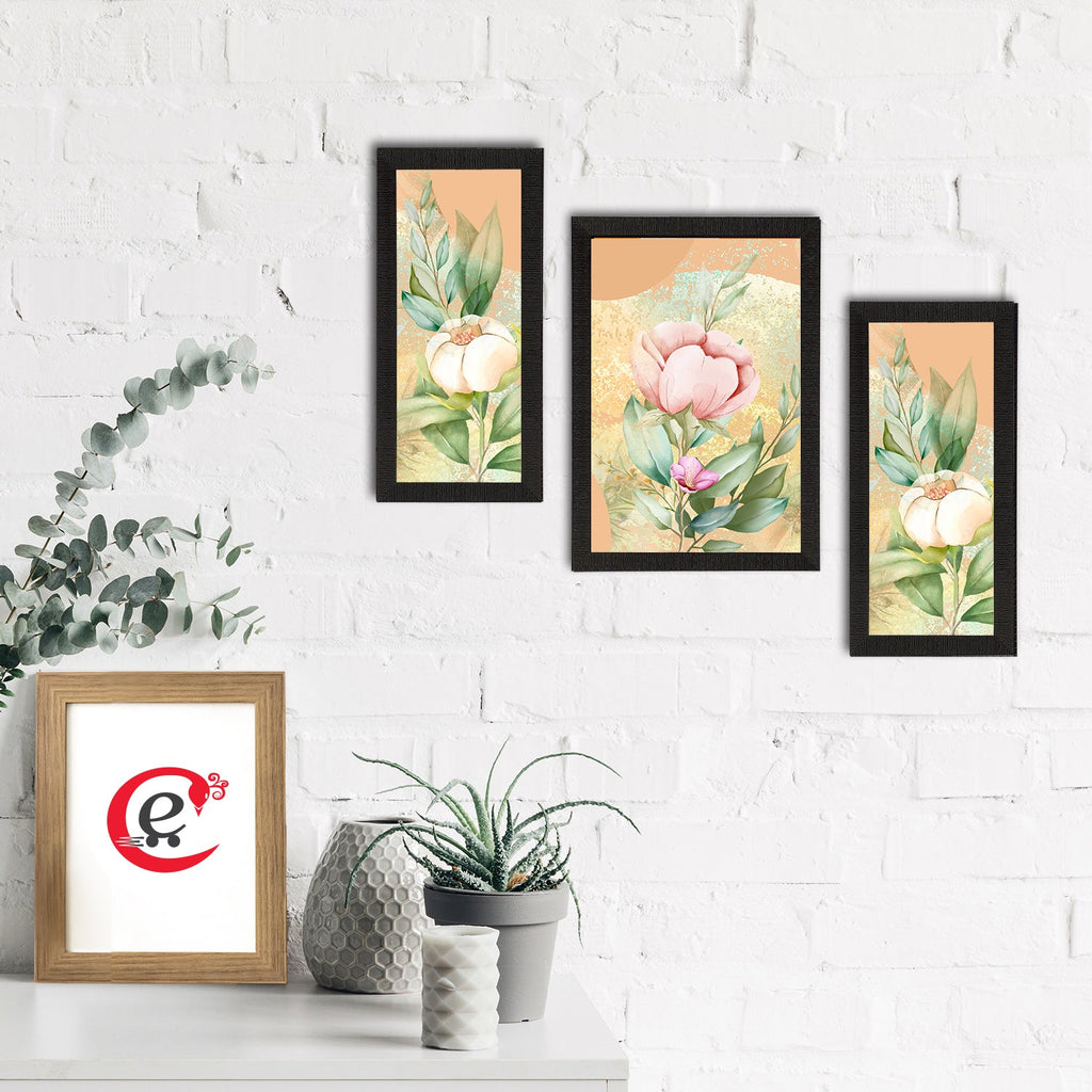 Set of 3 Botanical and Floral Satin Matt Textured UV Art Painting Kafalo