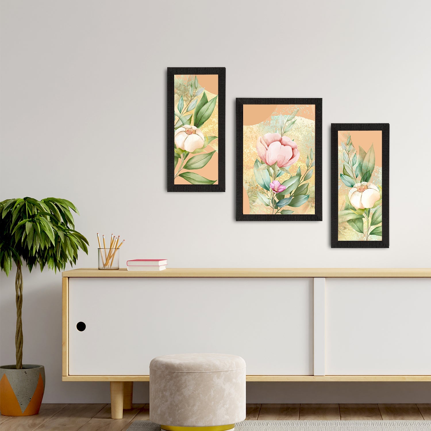 Set of 3 Botanical and Floral Satin Matt Textured UV Art Painting Kafalo