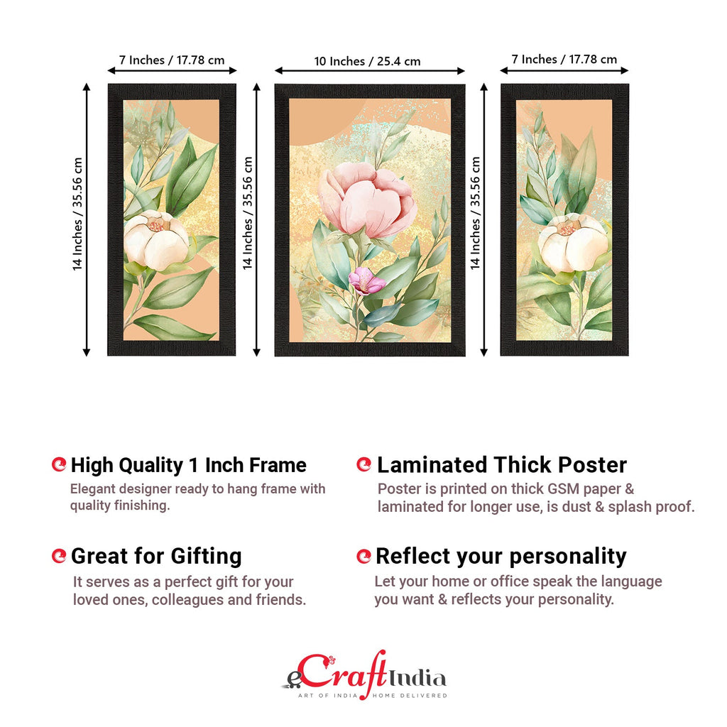 Set of 3 Botanical and Floral Satin Matt Textured UV Art Painting Kafalo