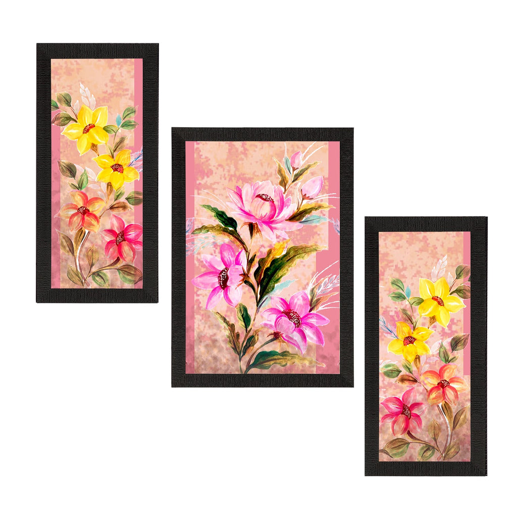 Set of 3 Botanical and Floral Satin Matt Textured UV Art Painting Kafalo