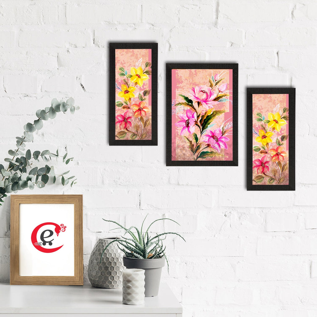 Set of 3 Botanical and Floral Satin Matt Textured UV Art Painting Kafalo