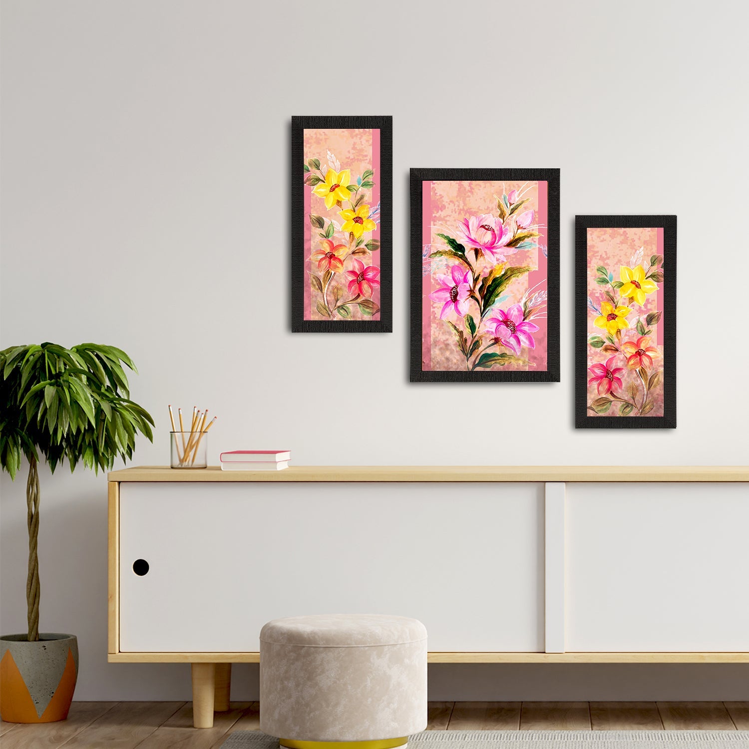 Set of 3 Botanical and Floral Satin Matt Textured UV Art Painting Kafalo