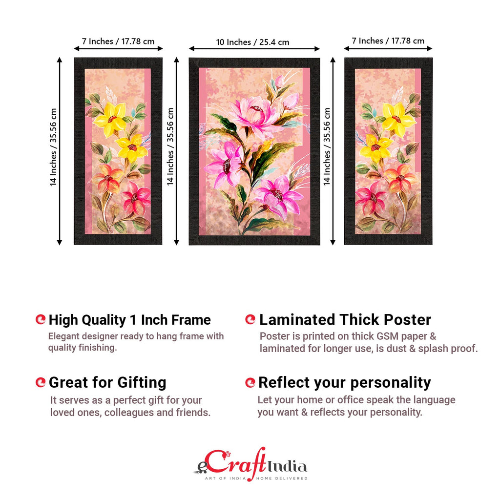 Set of 3 Botanical and Floral Satin Matt Textured UV Art Painting Kafalo