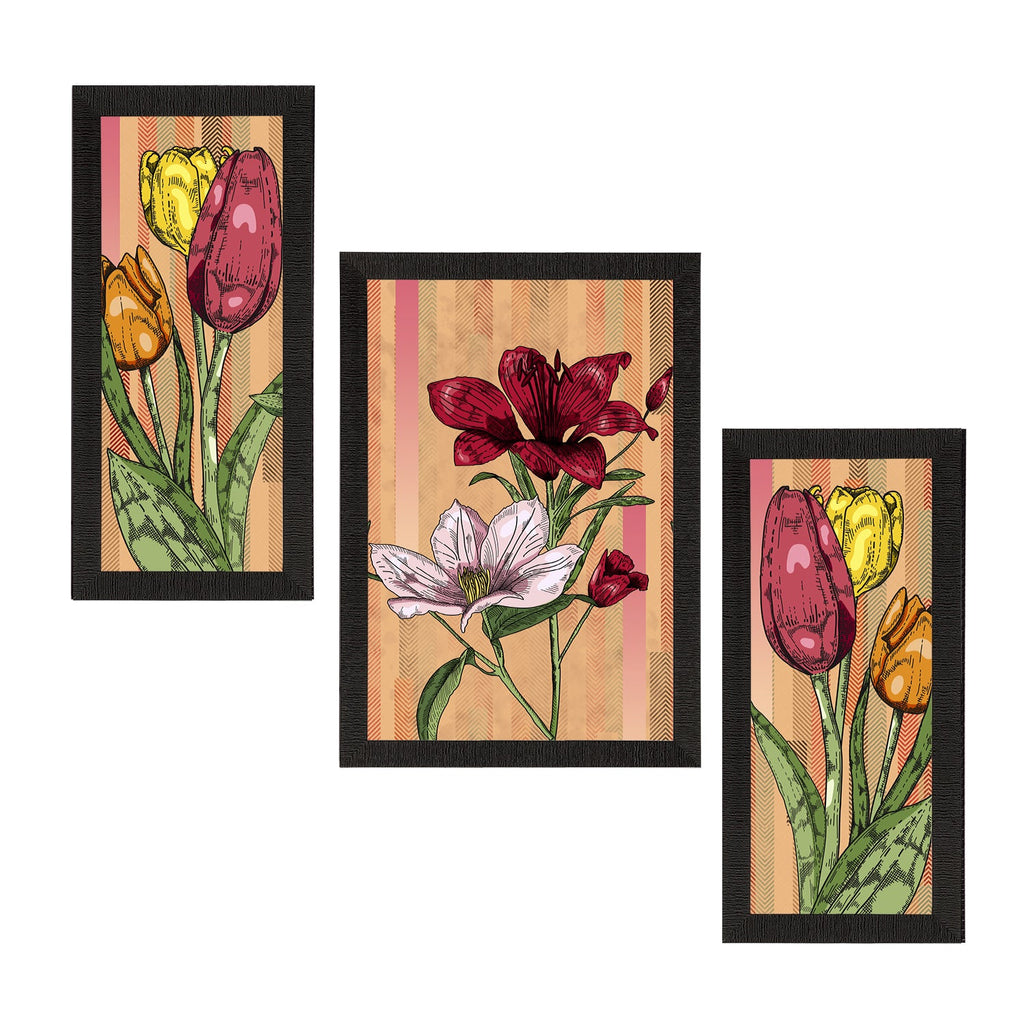 Set of 3 Botanical and Floral Satin Matt Textured UV Art Painting Kafalo