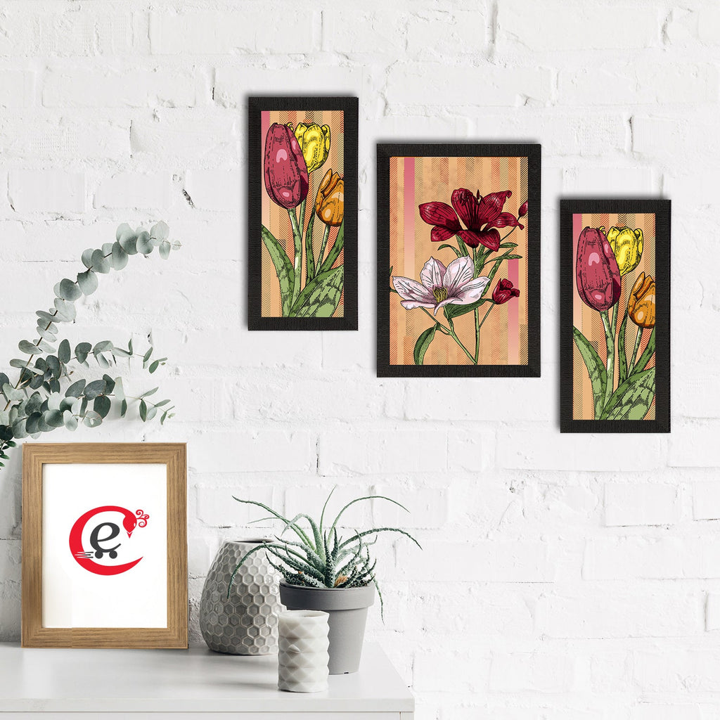 Set of 3 Botanical and Floral Satin Matt Textured UV Art Painting Kafalo