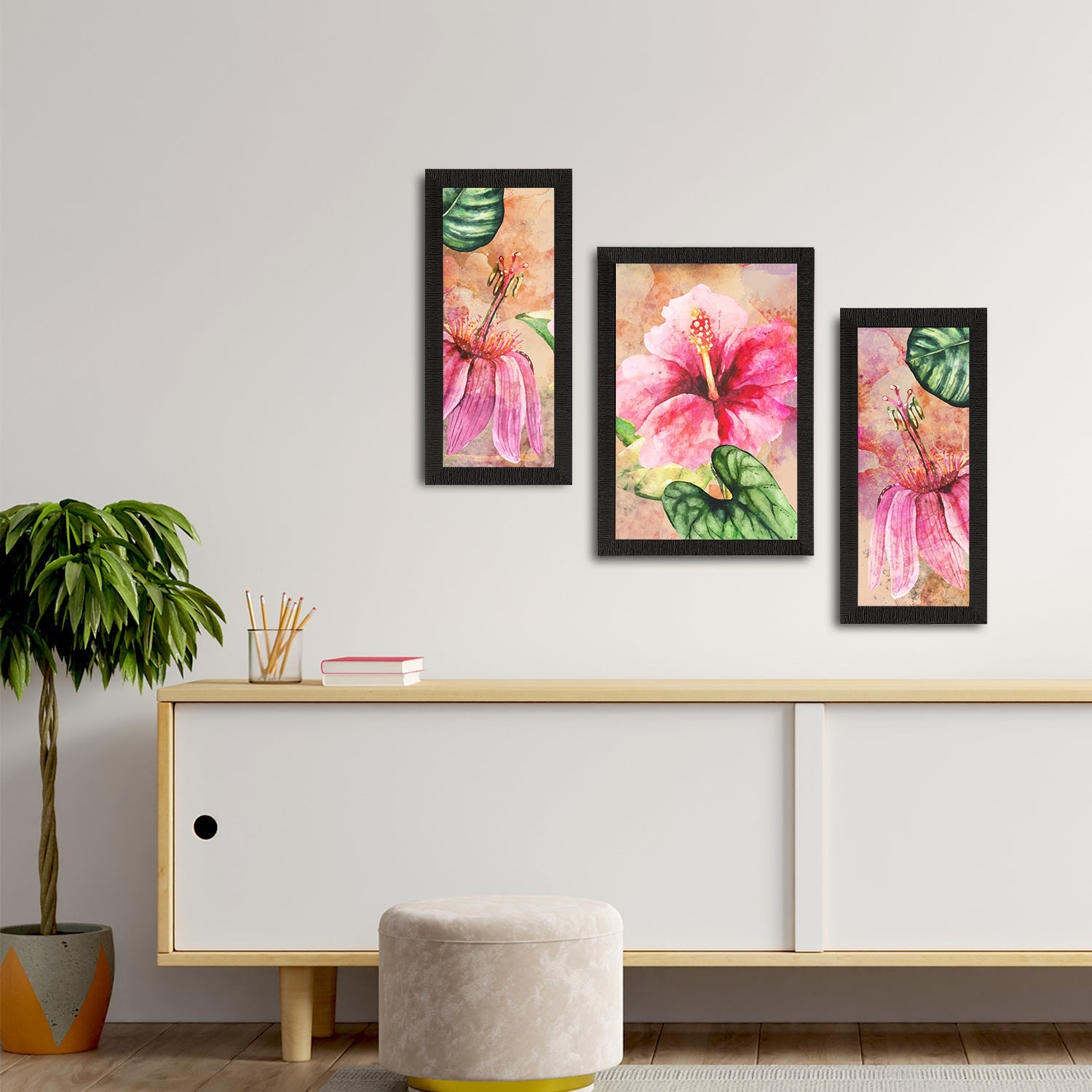 Set of 3 Botanical and Floral Satin Matt Textured UV Art Painting Kafalo