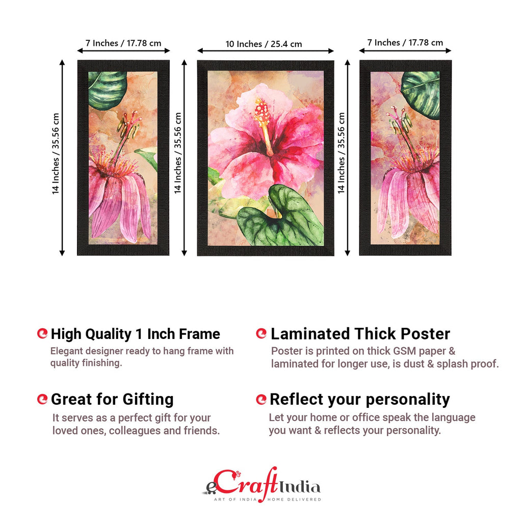 Set of 3 Botanical and Floral Satin Matt Textured UV Art Painting Kafalo