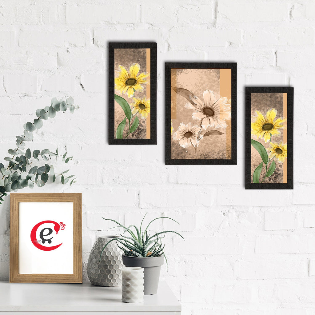 Set of 3 Botanical and Floral Satin Matt Textured UV Art Painting Kafalo
