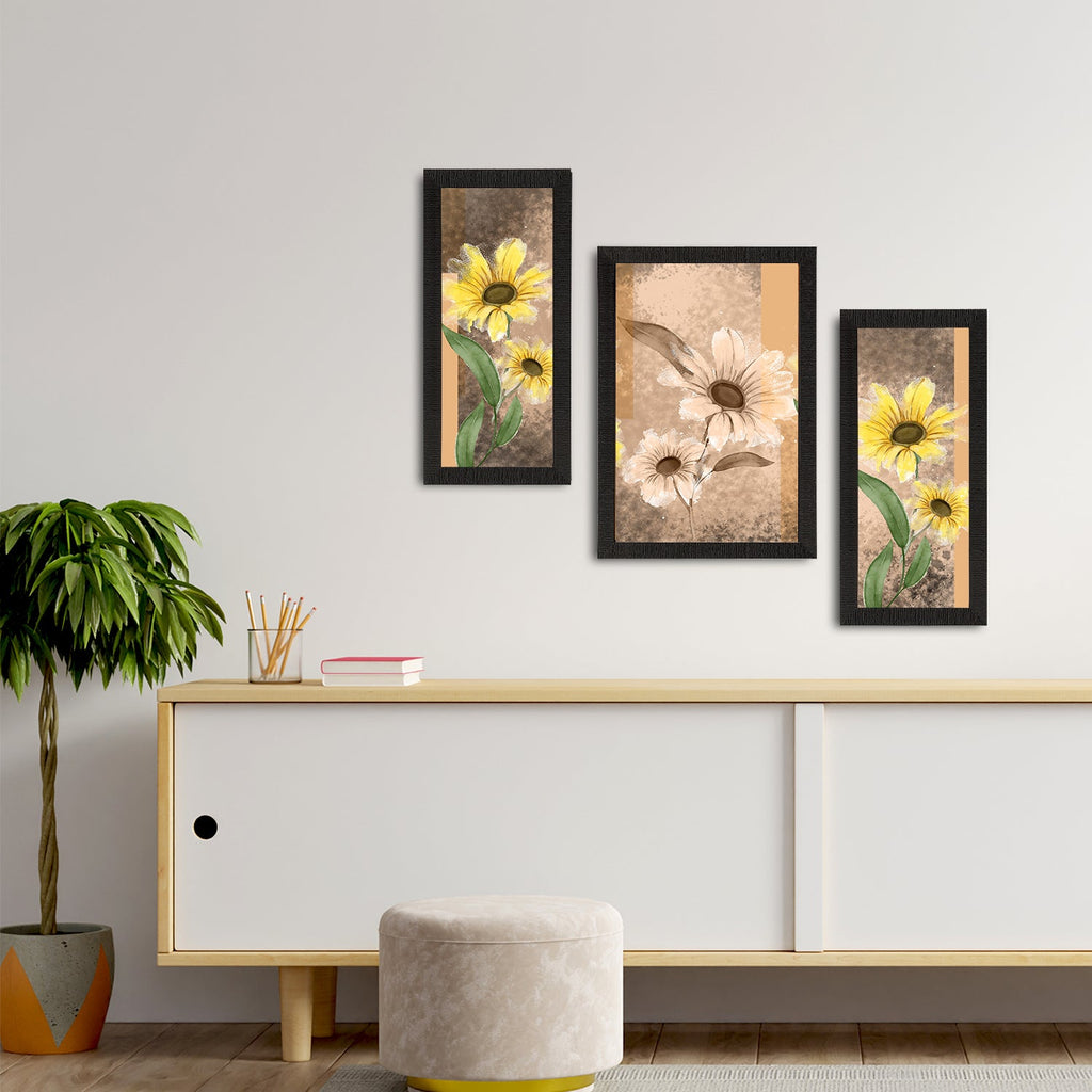 Set of 3 Botanical and Floral Satin Matt Textured UV Art Painting Kafalo