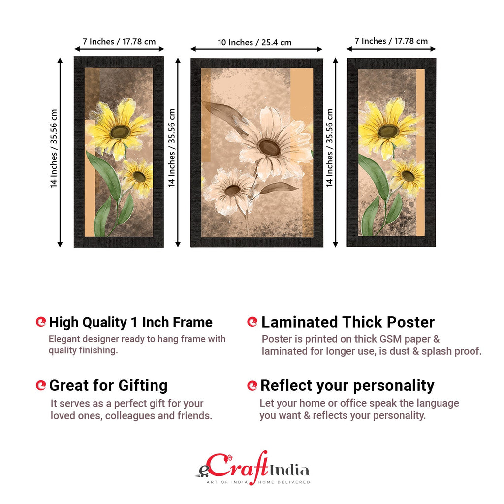 Set of 3 Botanical and Floral Satin Matt Textured UV Art Painting Kafalo