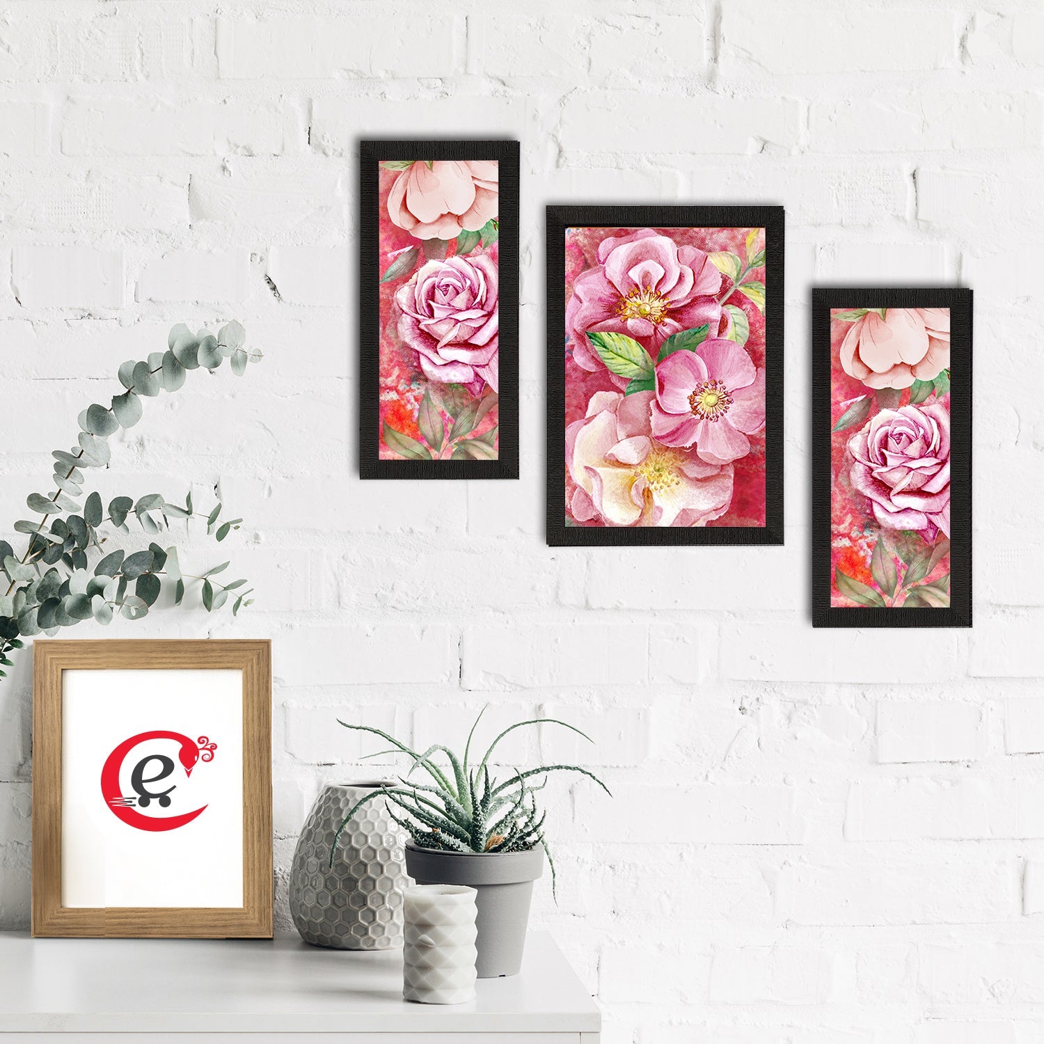 Set of 3 Botanical and Floral Satin Matt Textured UV Art Painting Kafalo